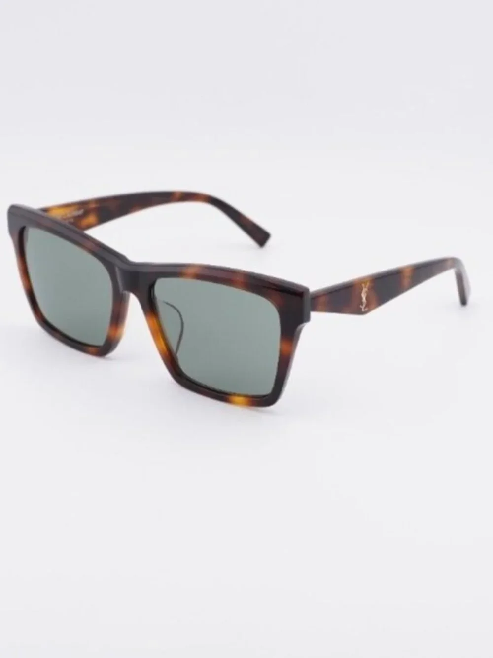 Saint Laurent SL M104/F 003 Sunglasses Havana Square Frame, Green Lenses